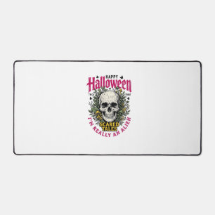 Vintage Halloween Skull Alien Graphic for White Sh Desk Mat
