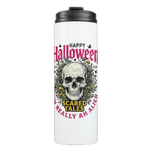 Vintage Halloween Skull Alien Graphic for White Sh Thermal Tumbler