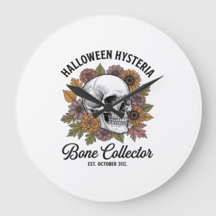 Vintage Halloween Skull Bone Collector Shirt Desig Large Clock