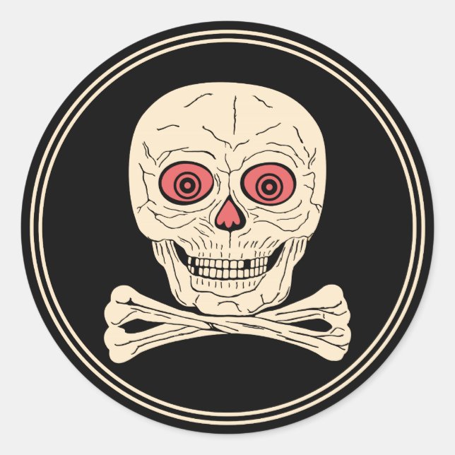 Vintage Halloween Skull & Crossbones Classic Round Sticker (Front)