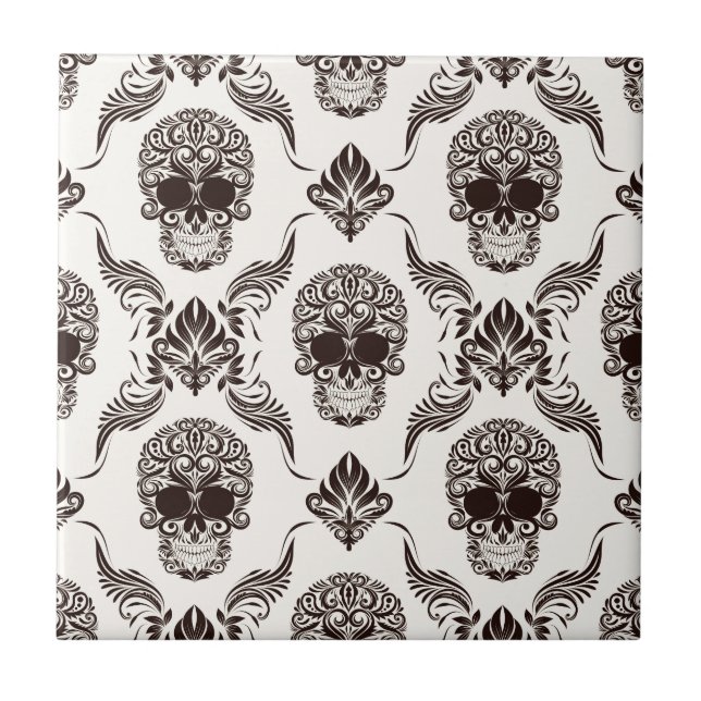 vintage,halloween,skull,damask,pattern,chic,grunge tile (Front)