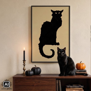 Vintage Halloween, Spooky Art Nouveau Black Cat Poster