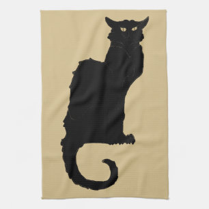 Vintage Halloween, Spooky Art Nouveau Black Cat Tea Towel
