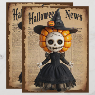 Vintage Halloween Spooky Doll Scrapbook Paper