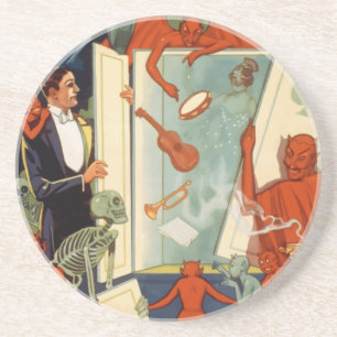 Vintage Halloween, Spooky Magic Act with Magician Coaster