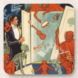 Vintage Halloween, Spooky Magic Act with Magician Coaster