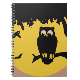 Vintage Halloween, Spooky Owl in Tree with Moon Notebook