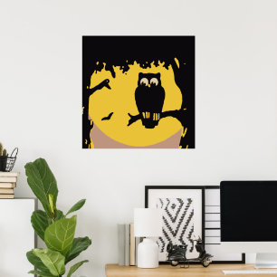 Vintage Halloween, Spooky Owl in Tree with Moon Poster