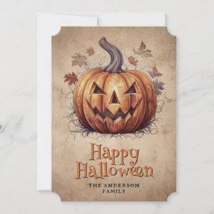 Vintage Halloween Spooky Pumpkin  Holiday Card
