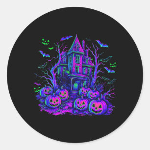 Vintage Halloween Spooky Scene Retro Pumpkin Scary Classic Round Sticker