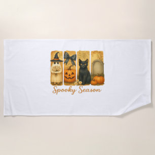 Vintage Halloween Spooky Season, cute ghost floral Beach Towel