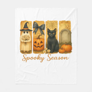 Vintage Halloween Spooky Season, cute ghost floral Fleece Blanket