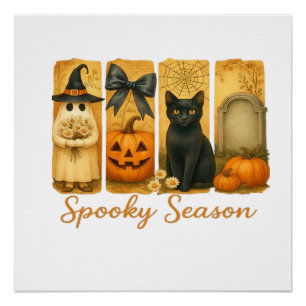 Vintage Halloween Spooky Season, cute ghost floral Poster