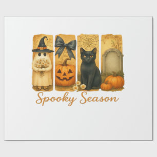 Vintage Halloween Spooky Season, cute ghost floral Wrapping Paper