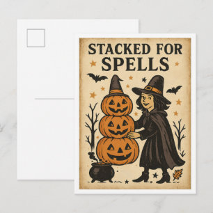 Vintage Halloween Stacked for Spells Postcard
