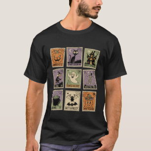 Vintage Halloween Stamp Retro Spooky Season Mail P T-Shirt