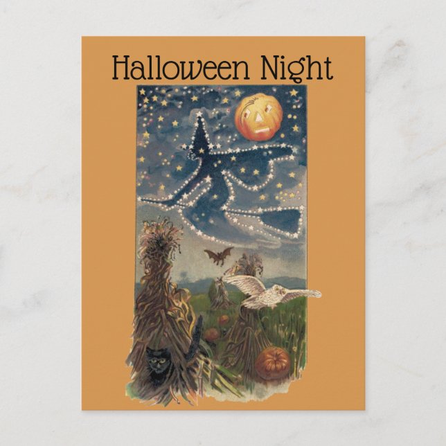 Vintage Halloween Starry Night Postcard (Front)