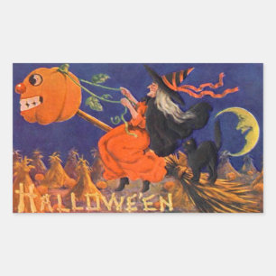 Vintage Halloween Sticker   Witch Cat