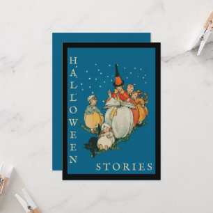 Vintage Halloween Storytime Little Witch Black Cat Invitation