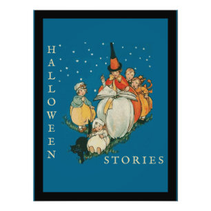 Vintage Halloween Storytime Little Witch Black Cat Photo Print