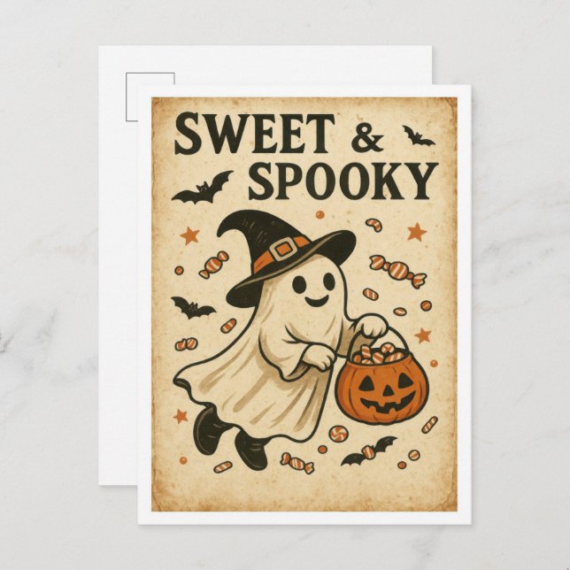 Vintage Halloween Sweet & Spooky Postcard (Front/Back)
