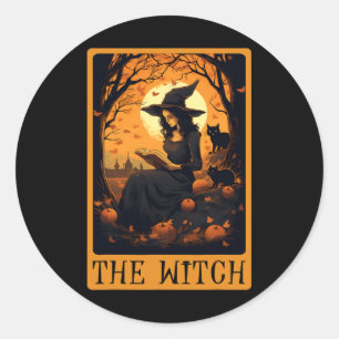 Vintage Halloween The Witch Tarot Card Reading Fal Classic Round Sticker