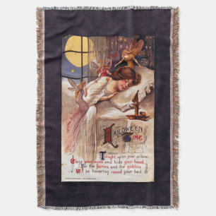 Vintage Halloween Time Faeries and Sleeping Girl Throw Blanket