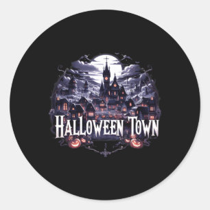 Vintage Halloween Town Skeleton Ghost Pumpkin Hall Classic Round Sticker
