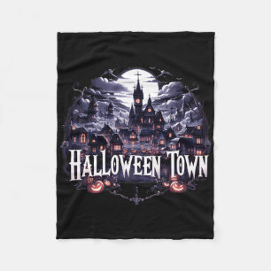 Vintage Halloween Town Skeleton Ghost Pumpkin Hall Fleece Blanket