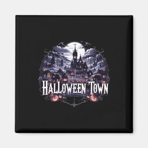 Vintage Halloween Town Skeleton Ghost Pumpkin Hall Magnet