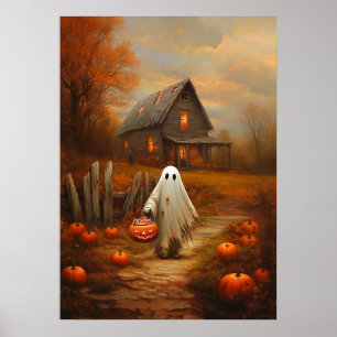 Vintage Halloween Trick-or-Treating Ghost Poster