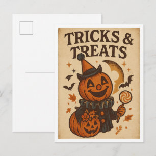 Vintage Halloween Tricks and Treats Postcard