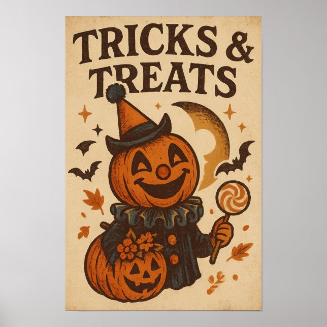 Vintage Halloween Tricks and Treats Poster (Front)