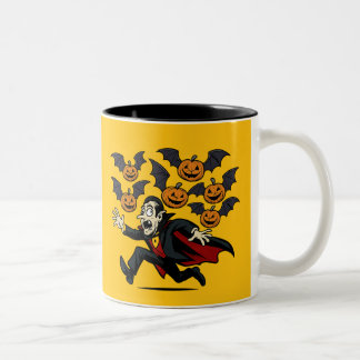 Vintage Halloween Vampire and Flying Pumpkin Bats Two-Tone Coffee Mug