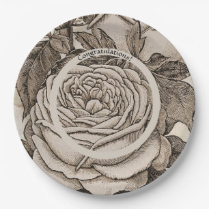 Vintage Halloween Victorian Gothic Rose in Sepia Paper Plate