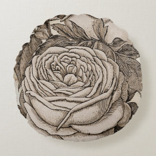 Vintage Halloween Victorian Gothic Rose in Sepia Round Cushion