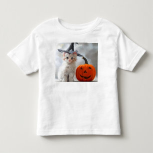 Vintage Halloween White Kitten and Jack-o'-lantern Toddler T-Shirt