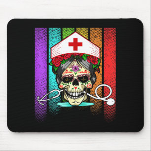 Vintage Halloween White Sugarskull Nurse Dia De Mouse Pad
