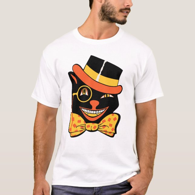 Vintage Halloween Winking Black Cat Shirt (Front)