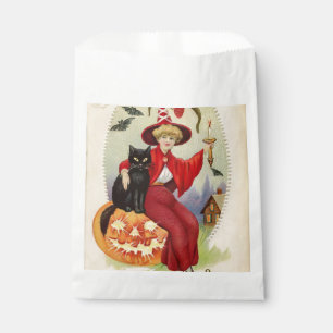 Vintage Halloween Witch and Black Cat Favour Bag