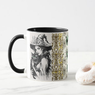 Vintage Halloween Witch and Black Cat Mug