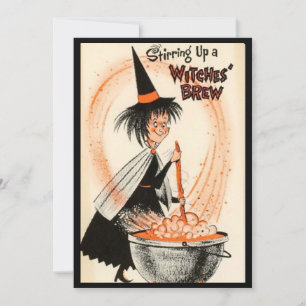Vintage Halloween Witch and Brew Holiday Card