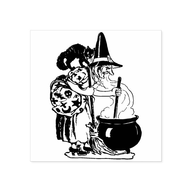 Vintage Halloween Witch and Cat Stamp (Imprint)