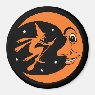Vintage Halloween Witch and Moon Magnet