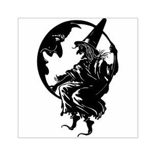 Vintage Halloween Witch and Moon Stamp