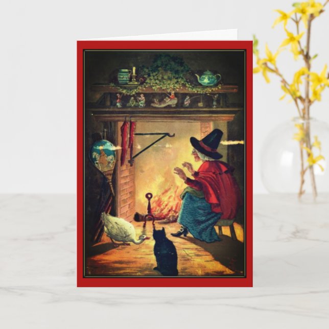 Vintage Halloween Witch by Warm Hearth Card (Yellow Flower)