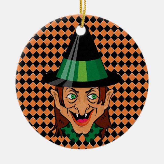 Vintage Halloween Witch  Ceramic Ornament (Front)