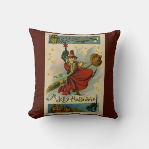Vintage Halloween Witch Cushion