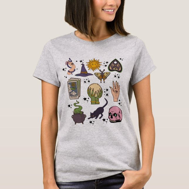 Vintage Halloween witch doodles  T-Shirt (Front)