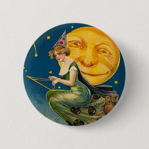 Vintage Halloween Witch Moon 6 Cm Round Badge